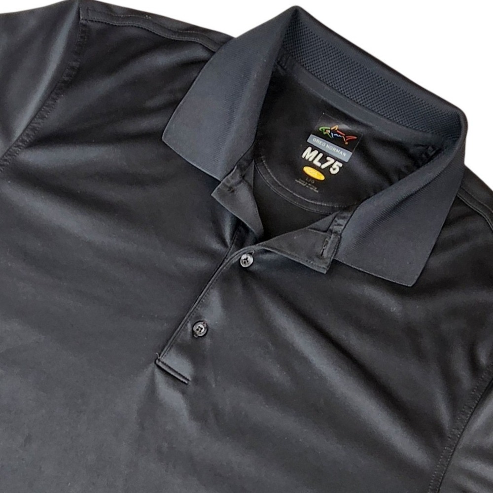 Greg Norman ML75 Play Dry Mens Golf Polo Shirt Black Large L Short Sleeve Shark